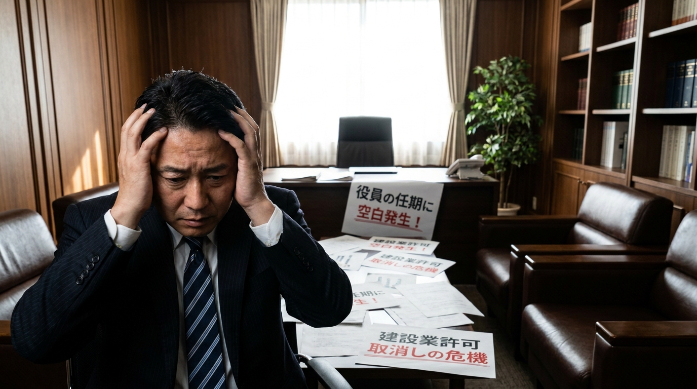 建設業許可の役員任期に空白が生じ、許可取消しの危機に頭を抱える経営者